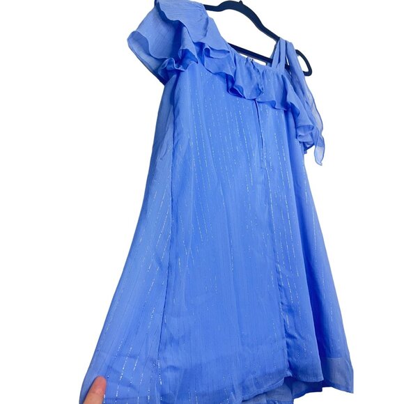 Sequin Hearts Girls Ruffled One-Shoulder Knot Tiying Mini Dress Blue XL - Picture 2 of 13